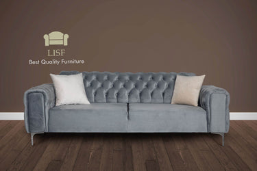 Luxury Verona Sofa Set in Light Grey Velvet - Modern Chesterfield Design with Cushions Included - UK Luxury Furniture